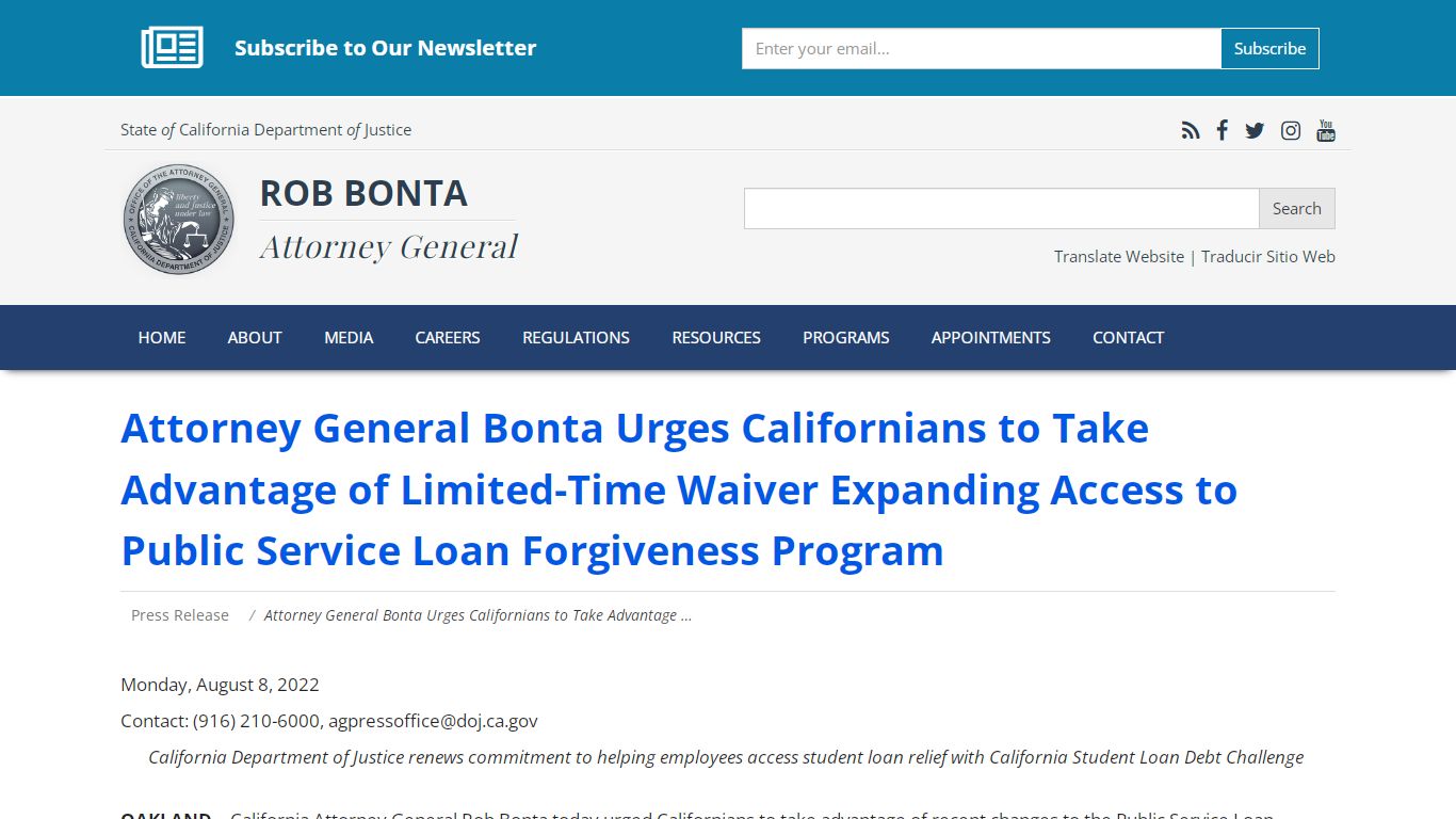Attorney General Bonta Urges Californians to Take Advantage of Limited ...